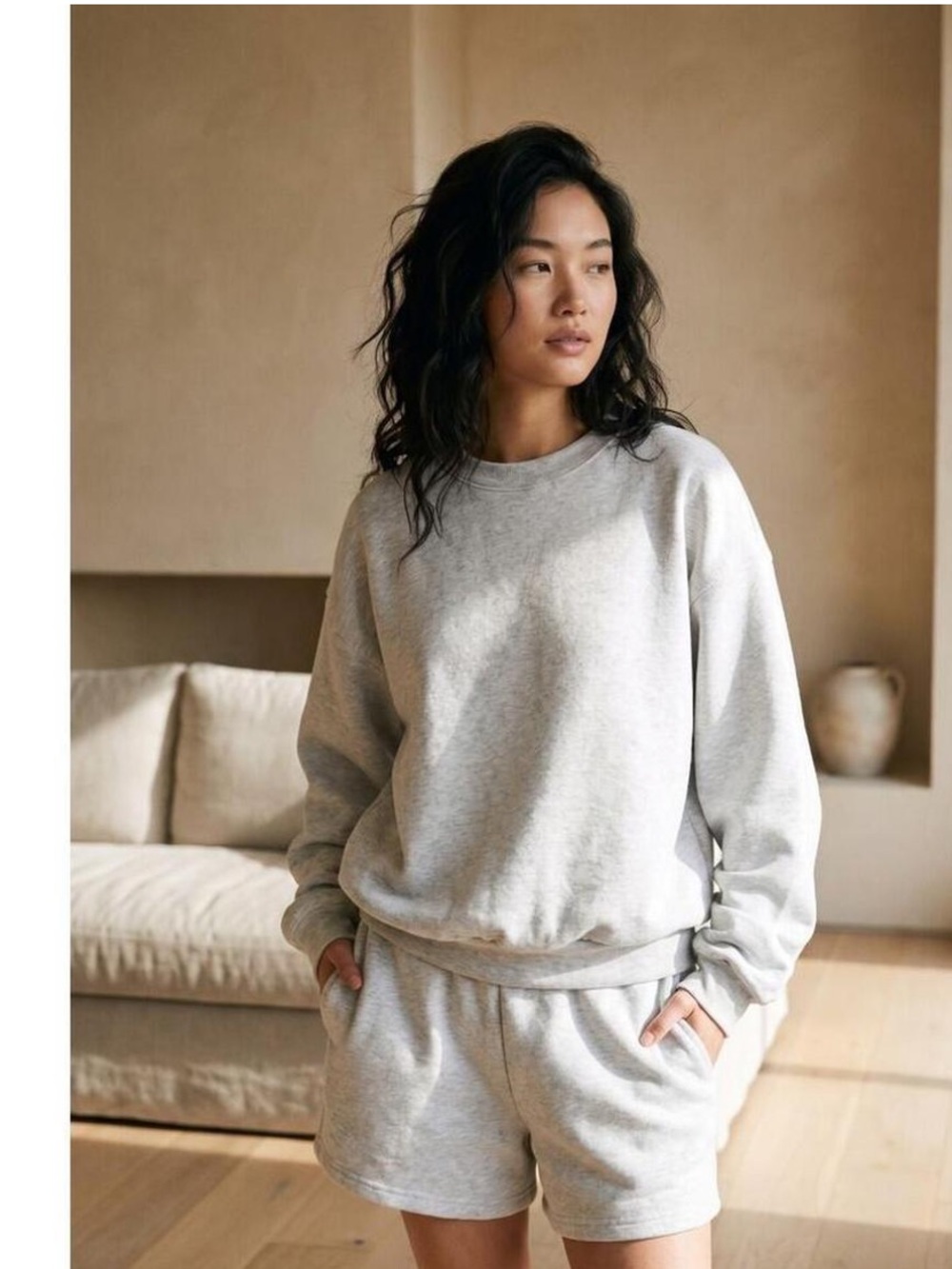 SKIMS Crewneck Sweatshirt in Heather Gray